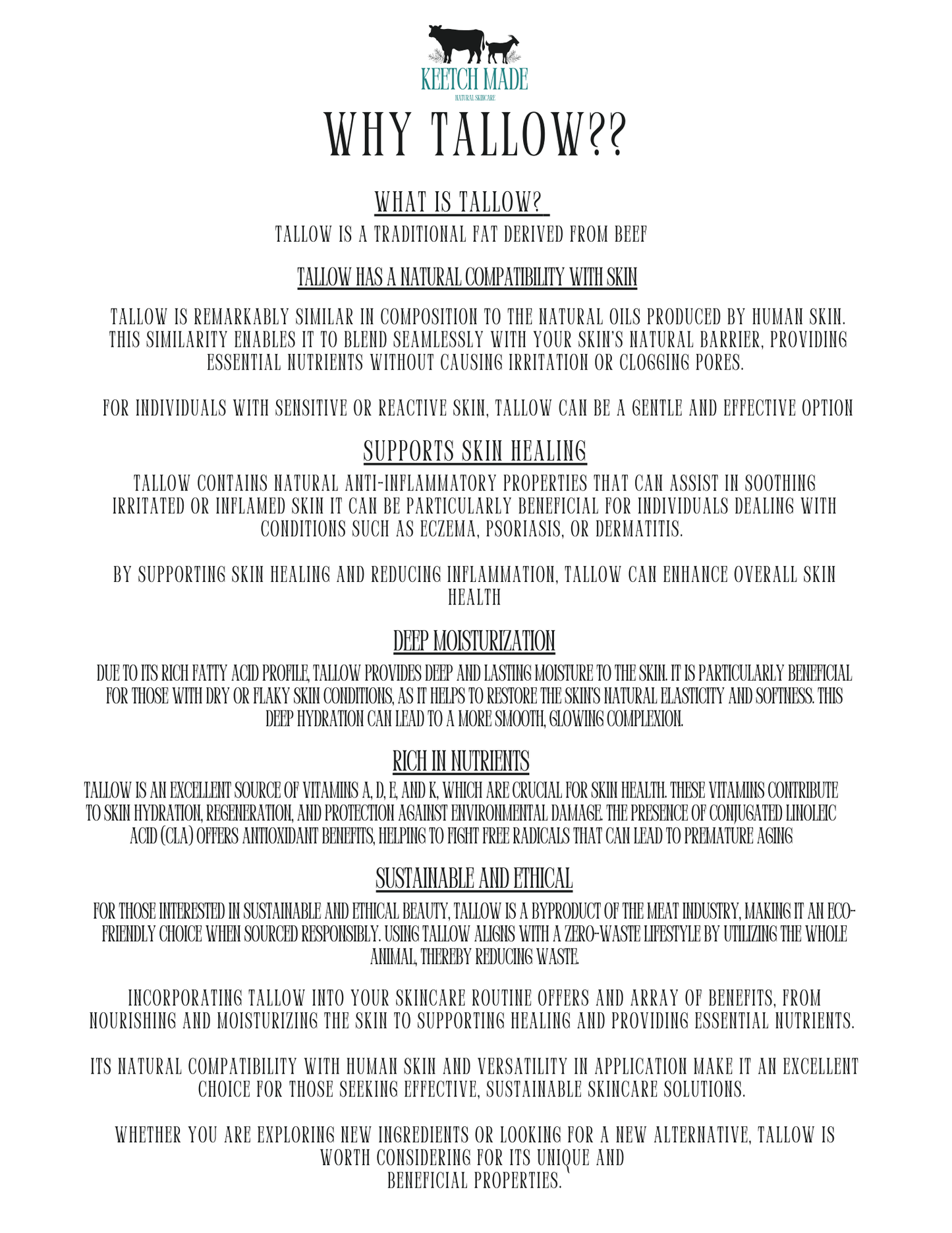 Natural Tallow Unscented Face Cream 2 oz